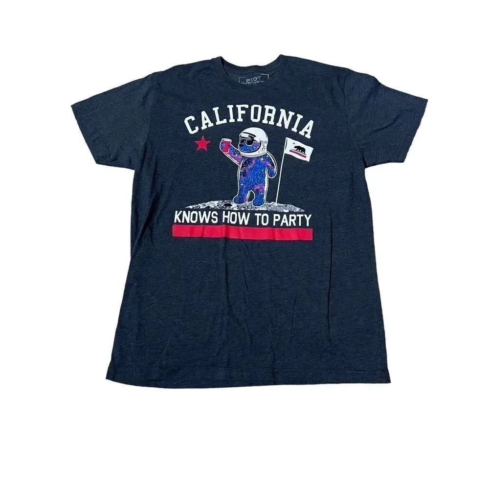 Riot Society California Knows How To Party T Shirt Gray Short Sleeve